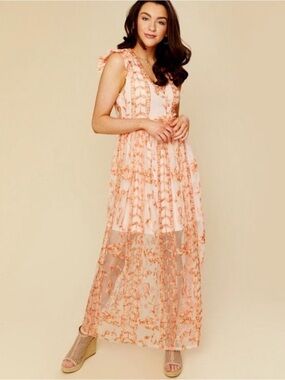 Altar'd State Peach Embroidered Maxi Dress